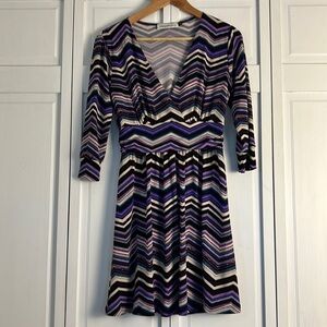 Veronicam Chevron Striped Midi Jersey Dress Small